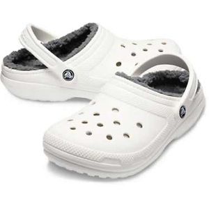 white and gray fuzzy crocs!